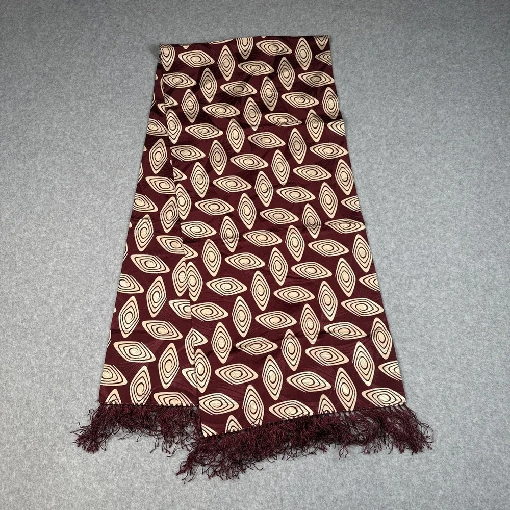 Vintage Polo Ralph Lauren Silk Scarf Italy Burgundy Geometric Fringe
